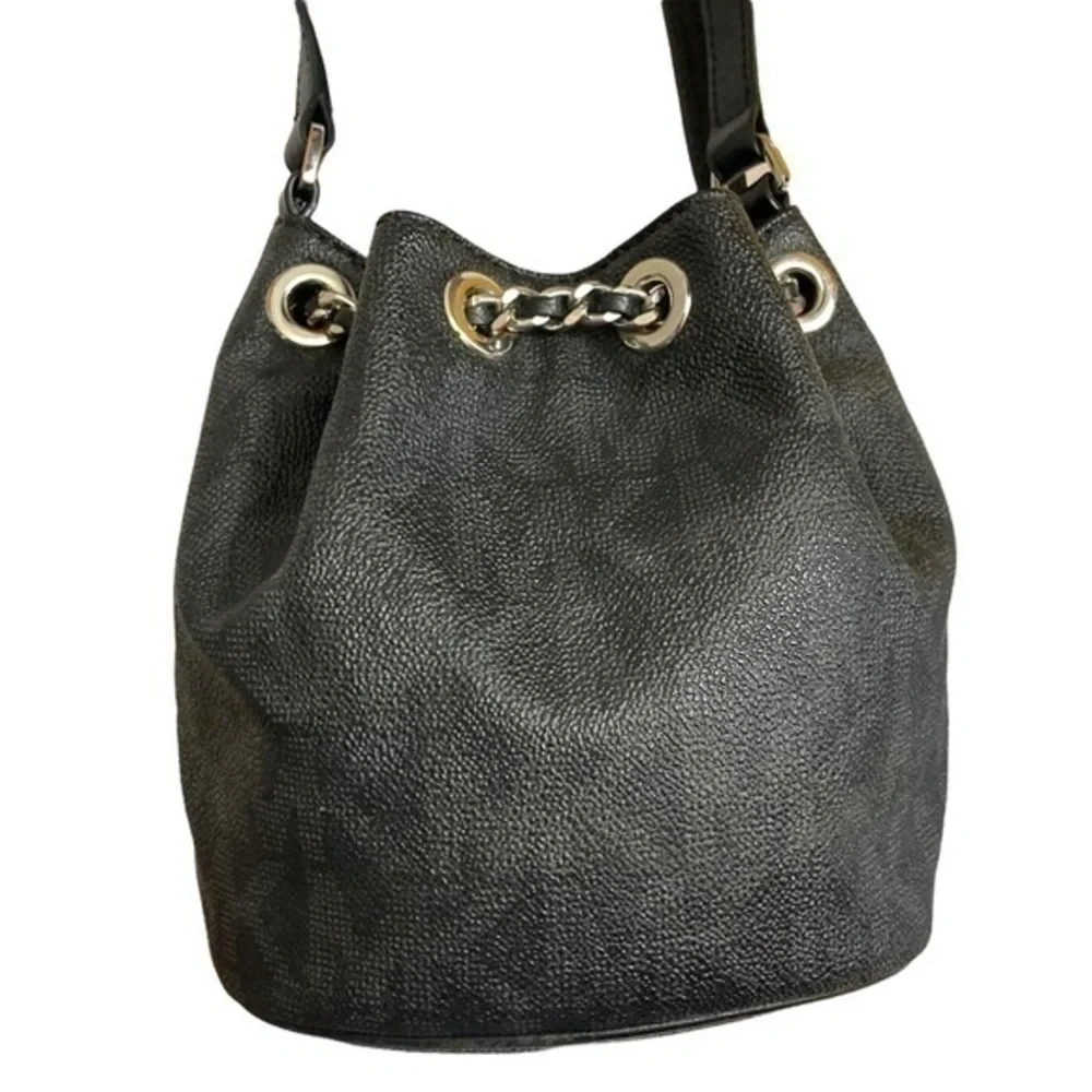 Michael kors signature mk black gray drawstring mini bucket bag rare